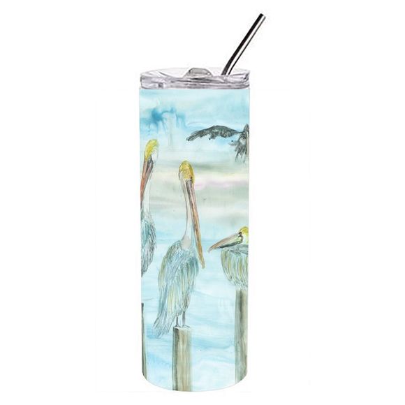 Pelicans in Blue Stainless Steel 20 oz Skinny Tumbler - Picture 3 of 4